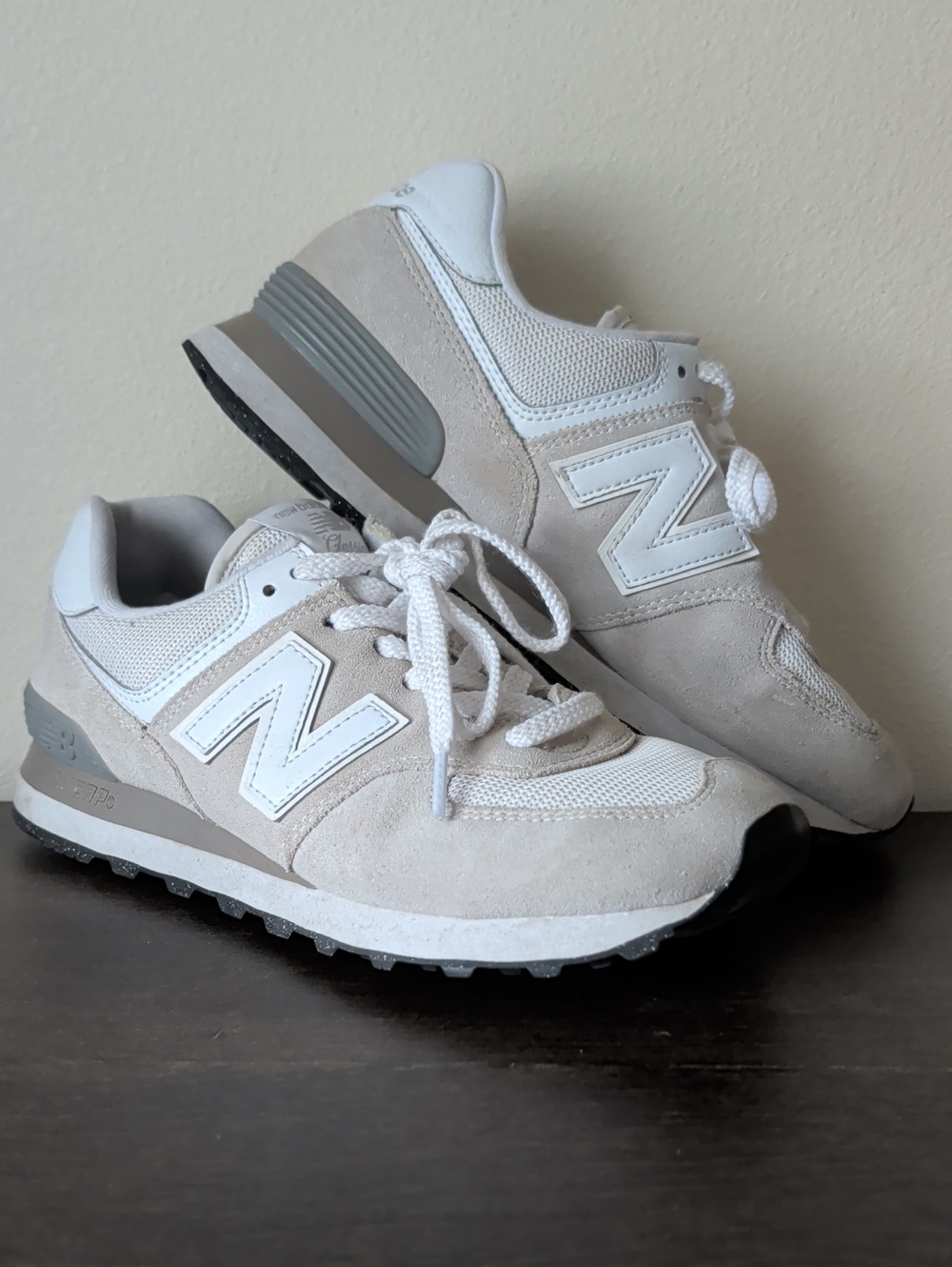 New Balance Women's 574 Sneaker in Taupe and White